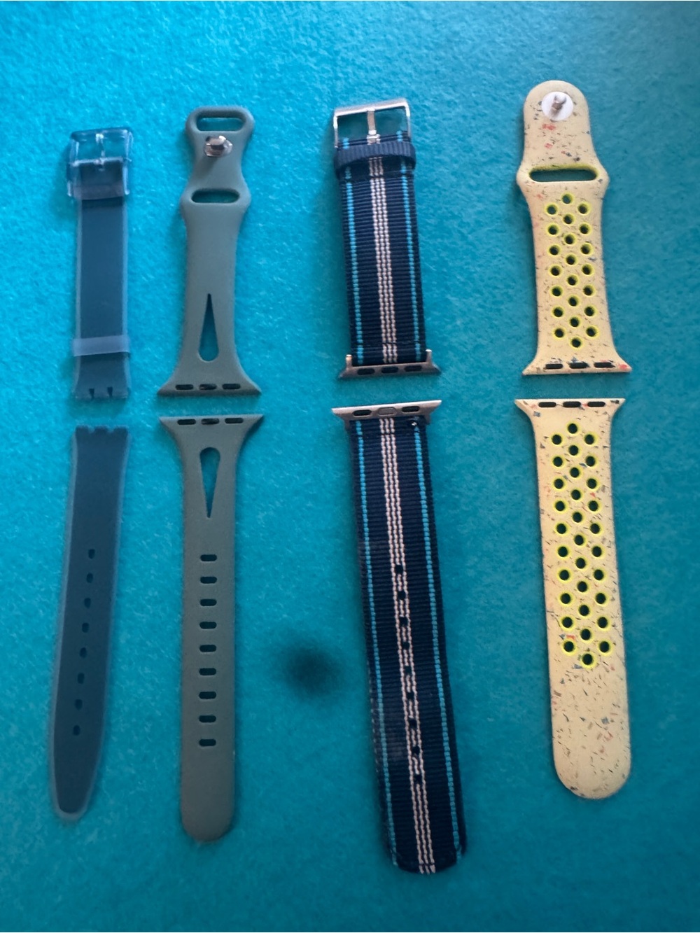 Interchangeable Silicone and Nylon Watch Bands - Green, Blue, Yellow 0180